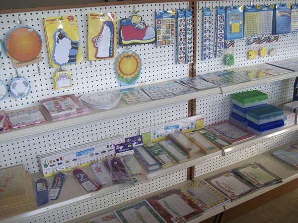 School supplies on display